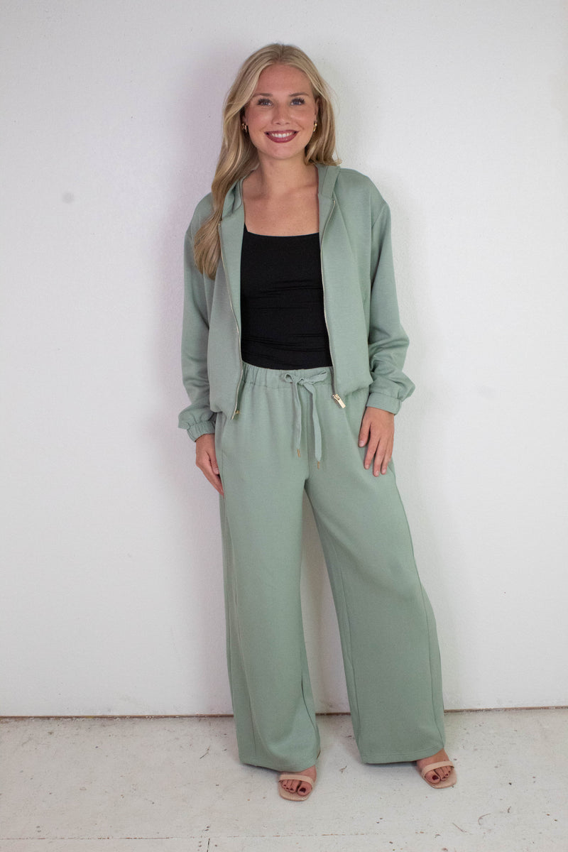Gianna Wide Leg Pants, Sage Green