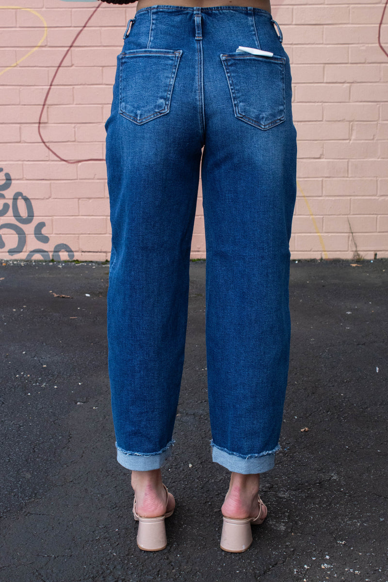 Maren High Rise Barrel Cuffed Jeans, Dark