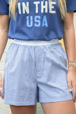 Marina Pinstripe Boxer Shorts, Blue/White