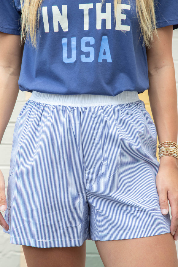 Marina Pinstripe Boxer Shorts, Blue/White