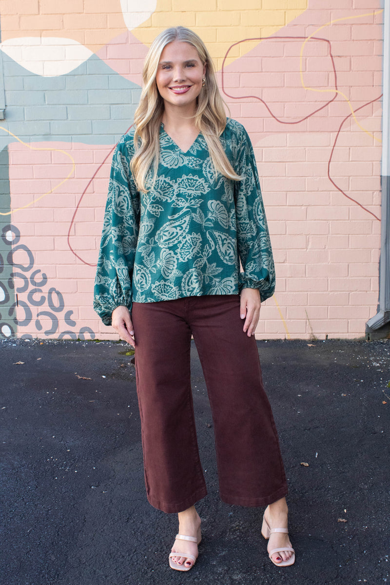 Ariella Balloon Sleeve Blouse, Green