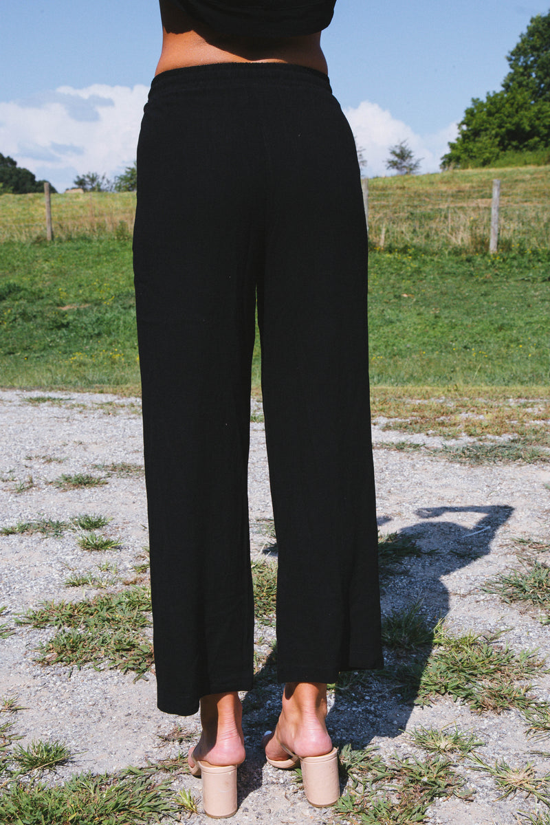 Laverne Wide Leg Linen Pants, Black