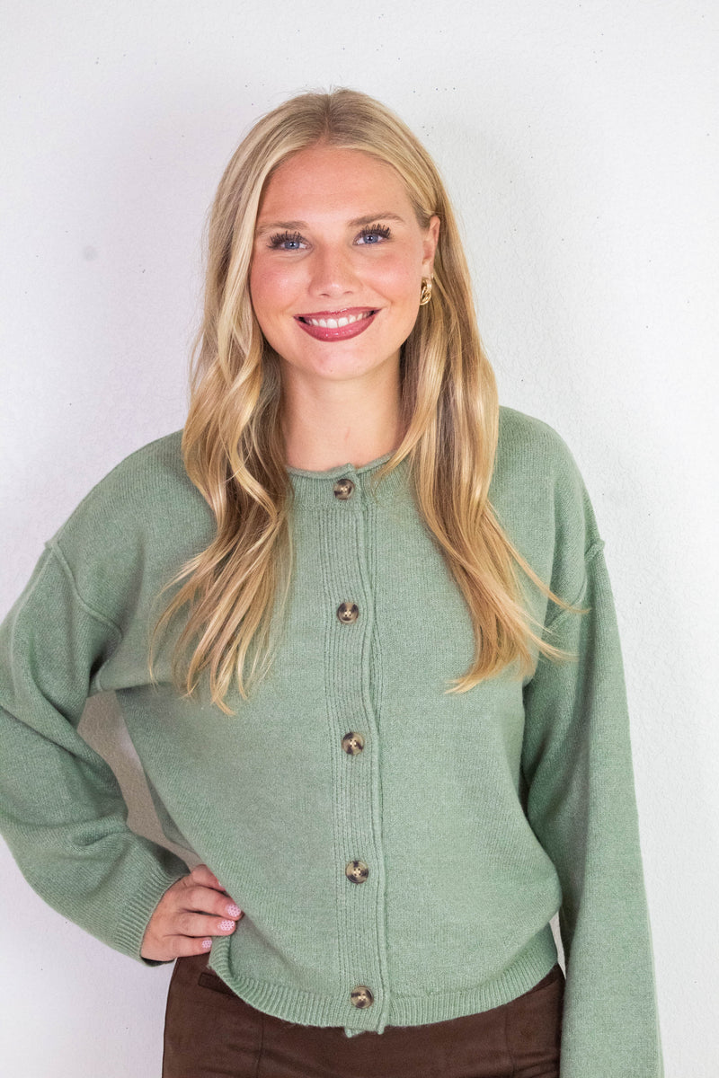 Melina Roll Neck Cardigan, Sage Green
