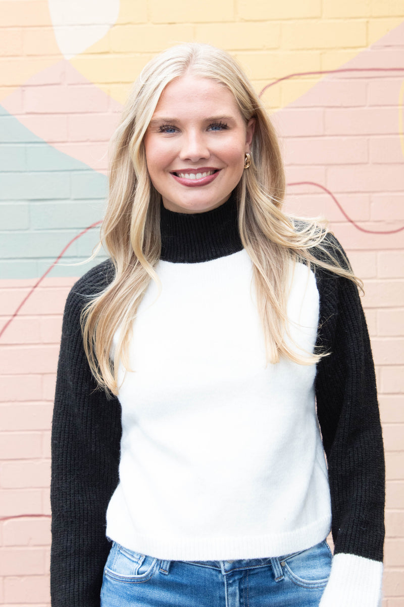 Downtown Mock Neck Sweater, Black/Chalk | Sanctuary