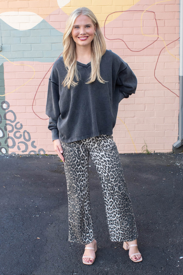 Melody Oversized V-Neck Sweatshirt, Black