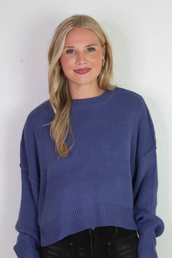 Camila Round Neck Cropped Sweater, Dusty Indigo