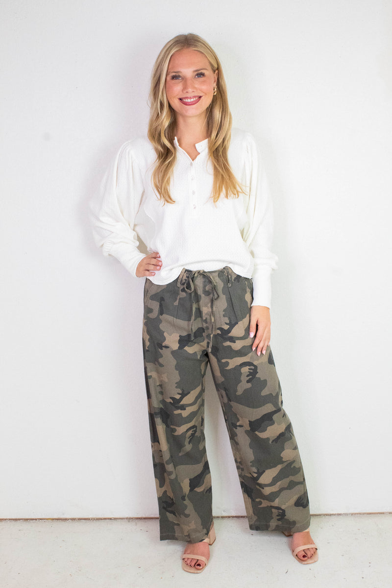 Rosalia Front Tie Woven Pant, Camo
