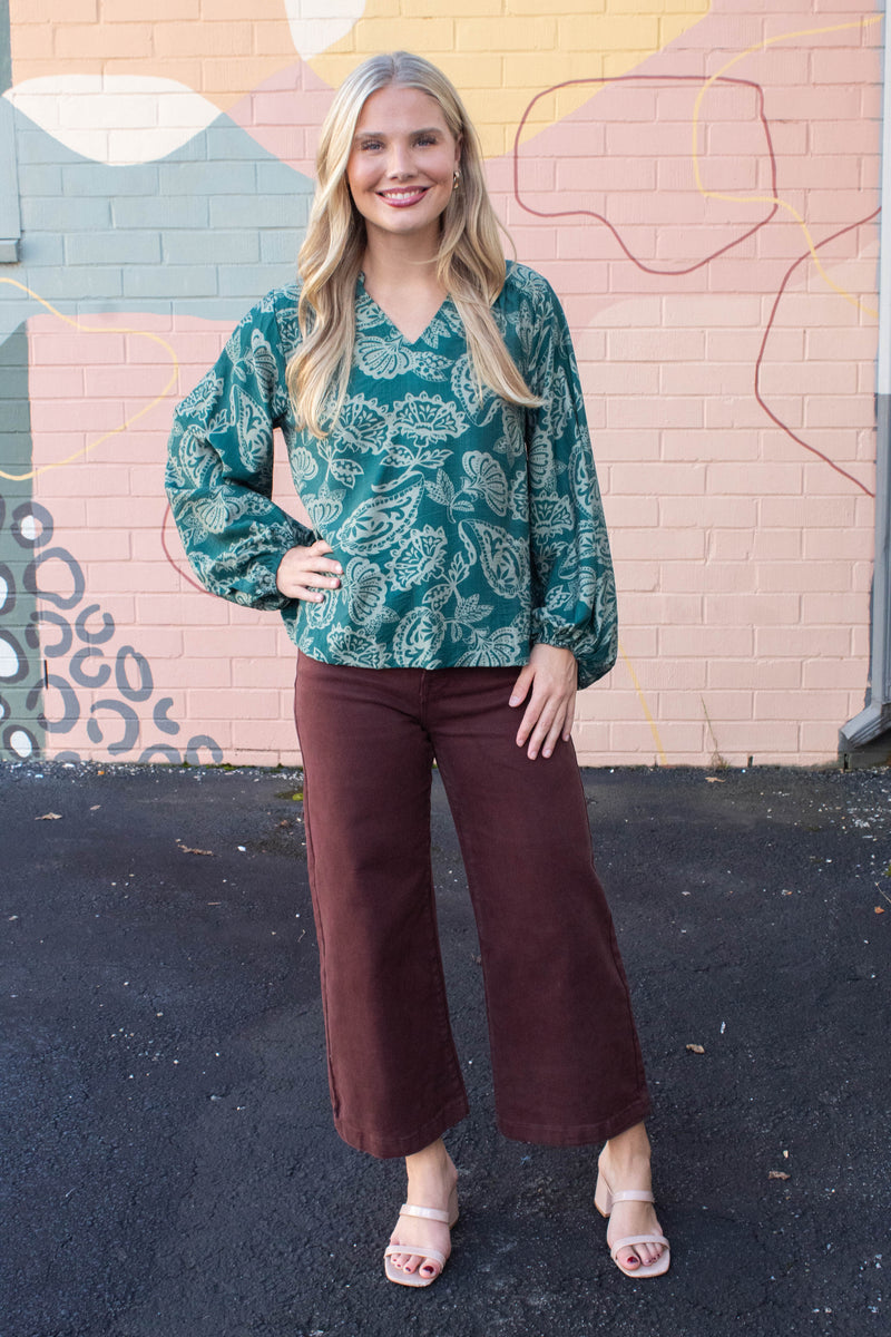 Ariella Balloon Sleeve Blouse, Green
