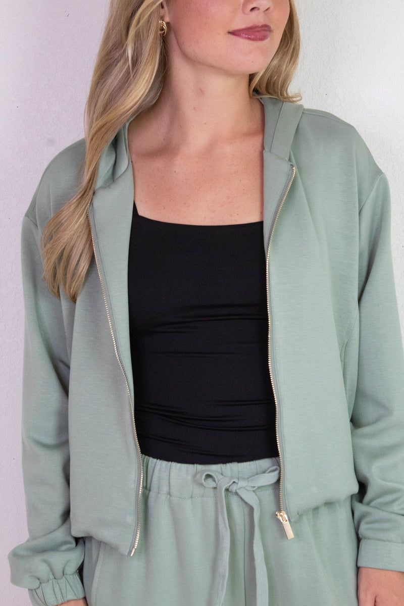 Nora Drawstring Hem Hoodie, Sage Green