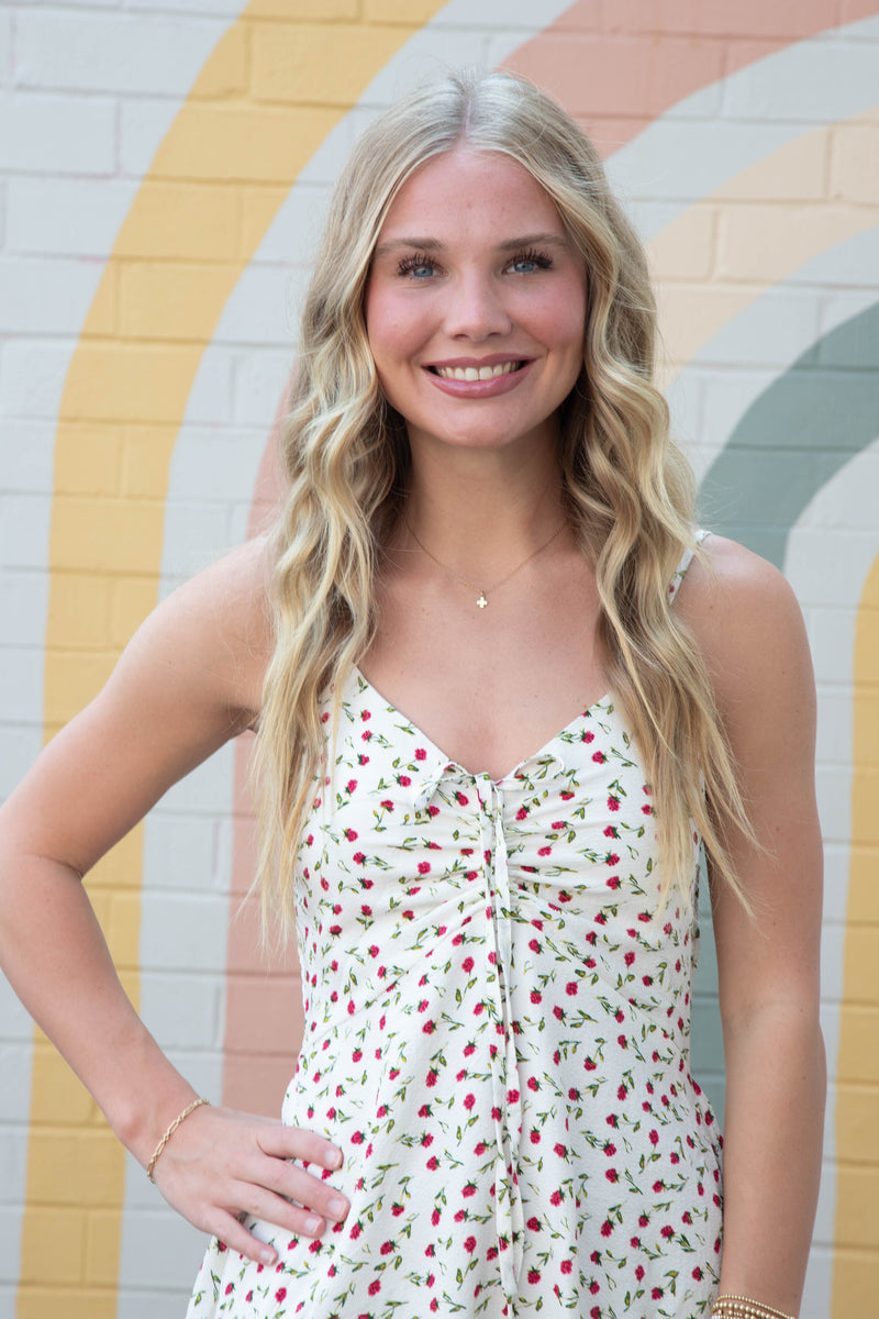 Halle Ditsy Floral Sleeveless Midi Dress, Ivory