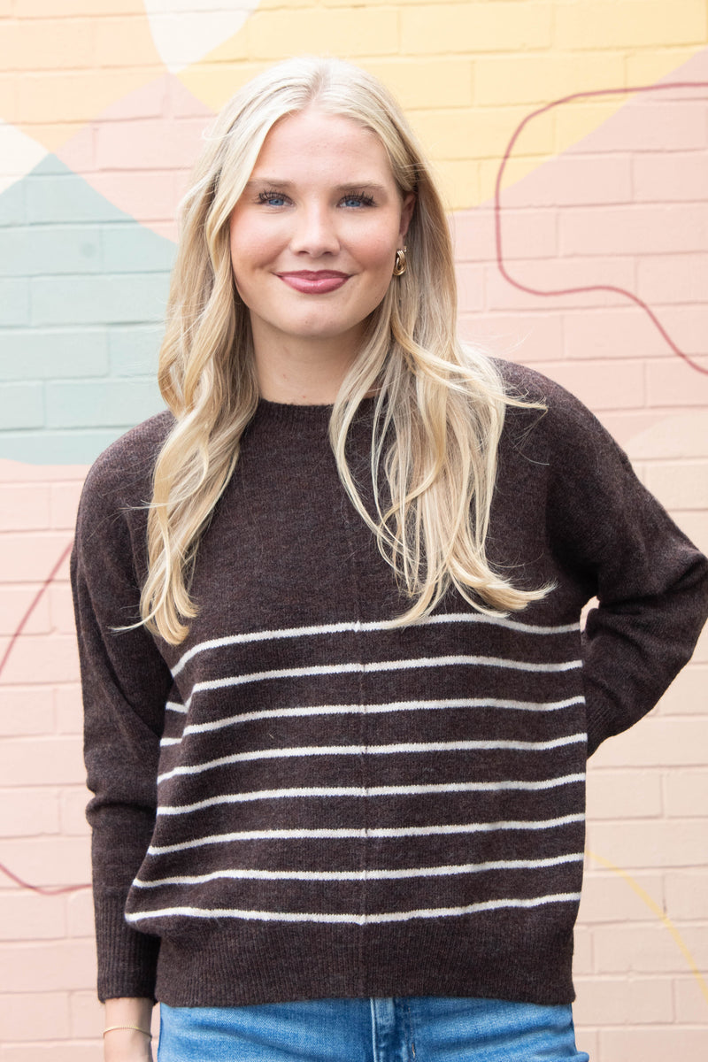 Kyra Striped Seam Detail Sweater, Brown