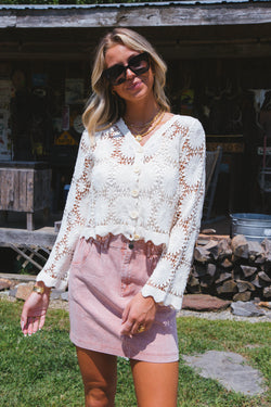 Mona Floral Crochet Cardigan, Natural