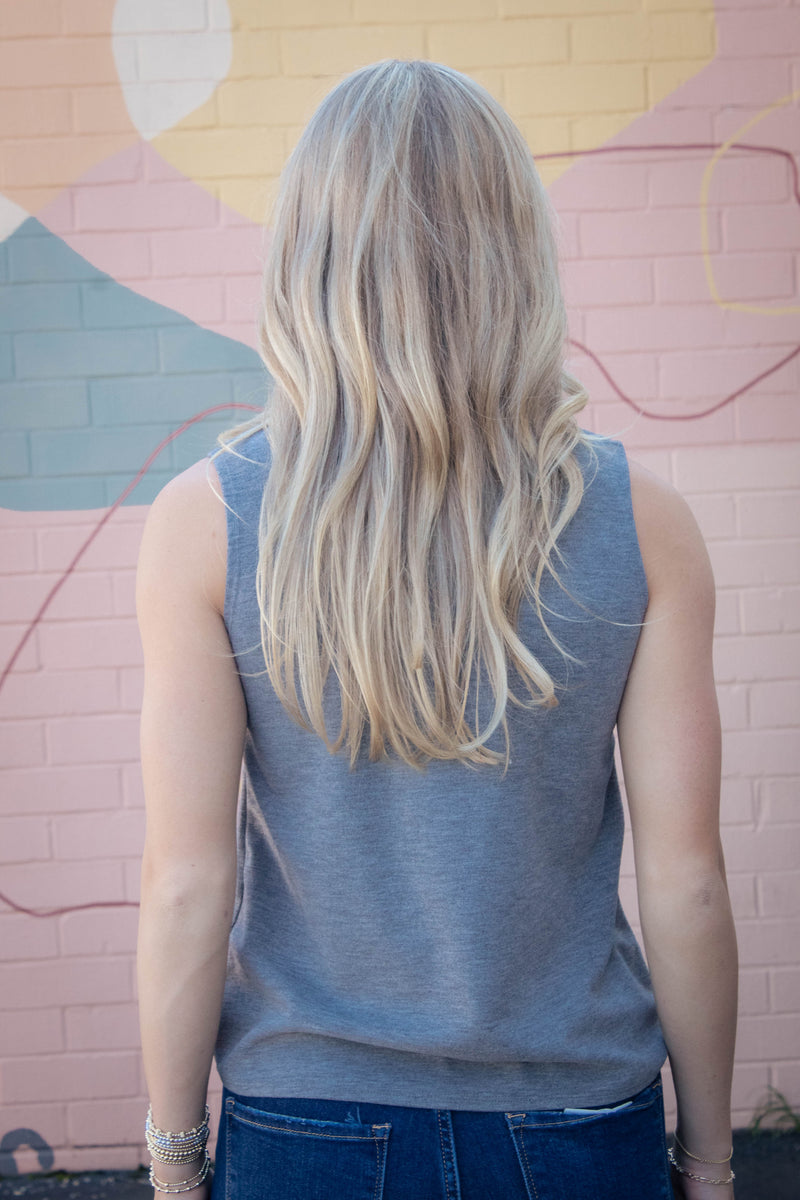 Zoe Sleeveless Turtle Neck Top, Heather Grey