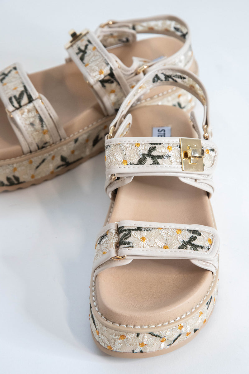 Big Mona Embroidered Platform Sandal, Natural Floral Steve Madden