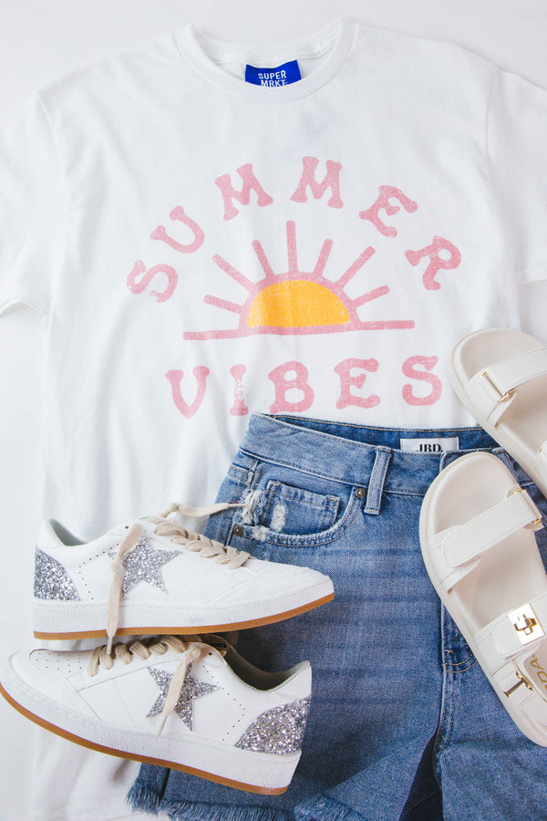 Summer Vibes Oversized Graphic Tee, White