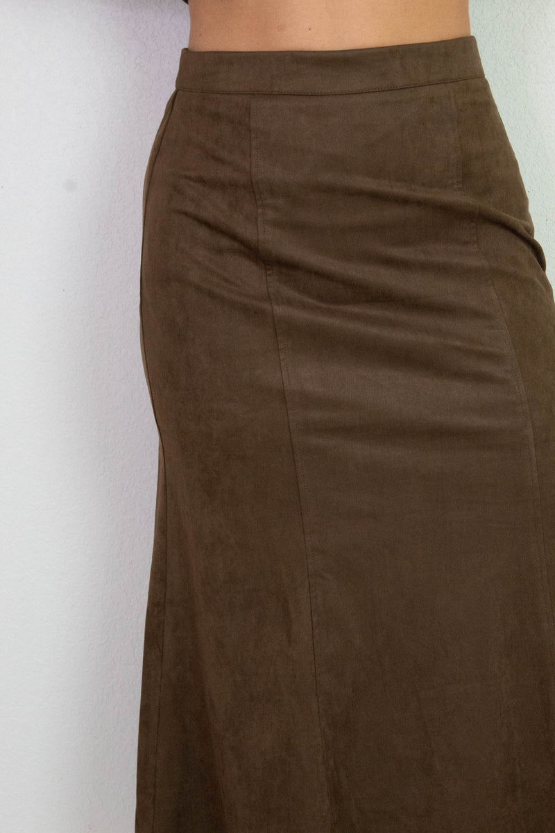Madison Suede Gore Hem Skirt, Dark Oak