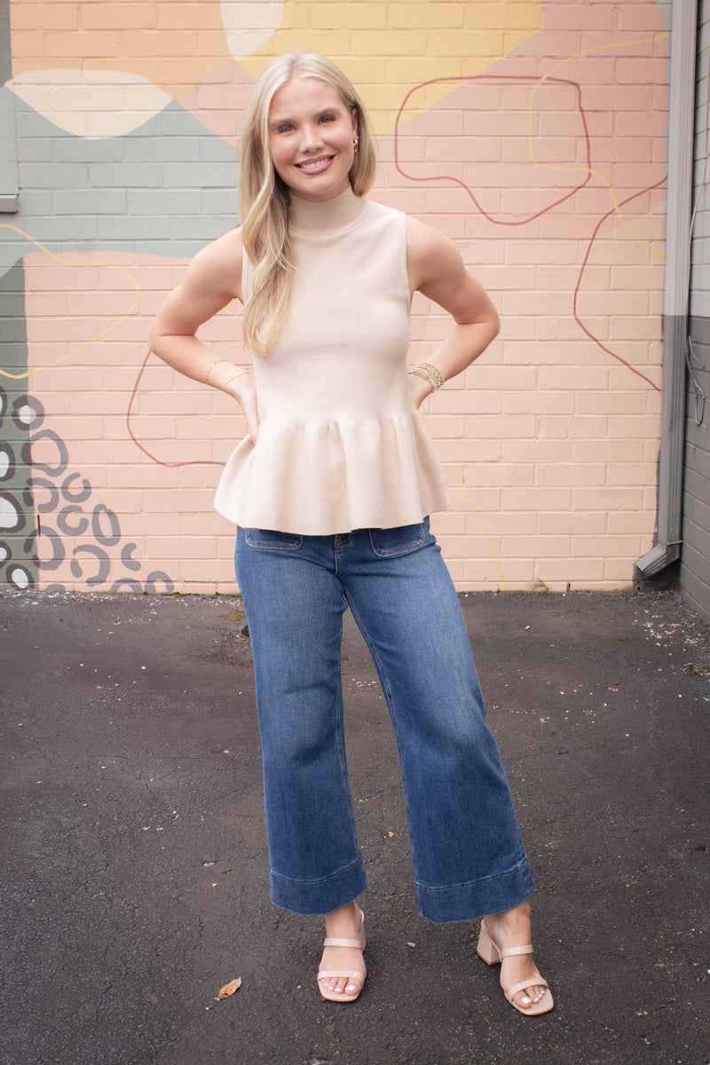 Emmaline Peplum Sweater Tank, Latte