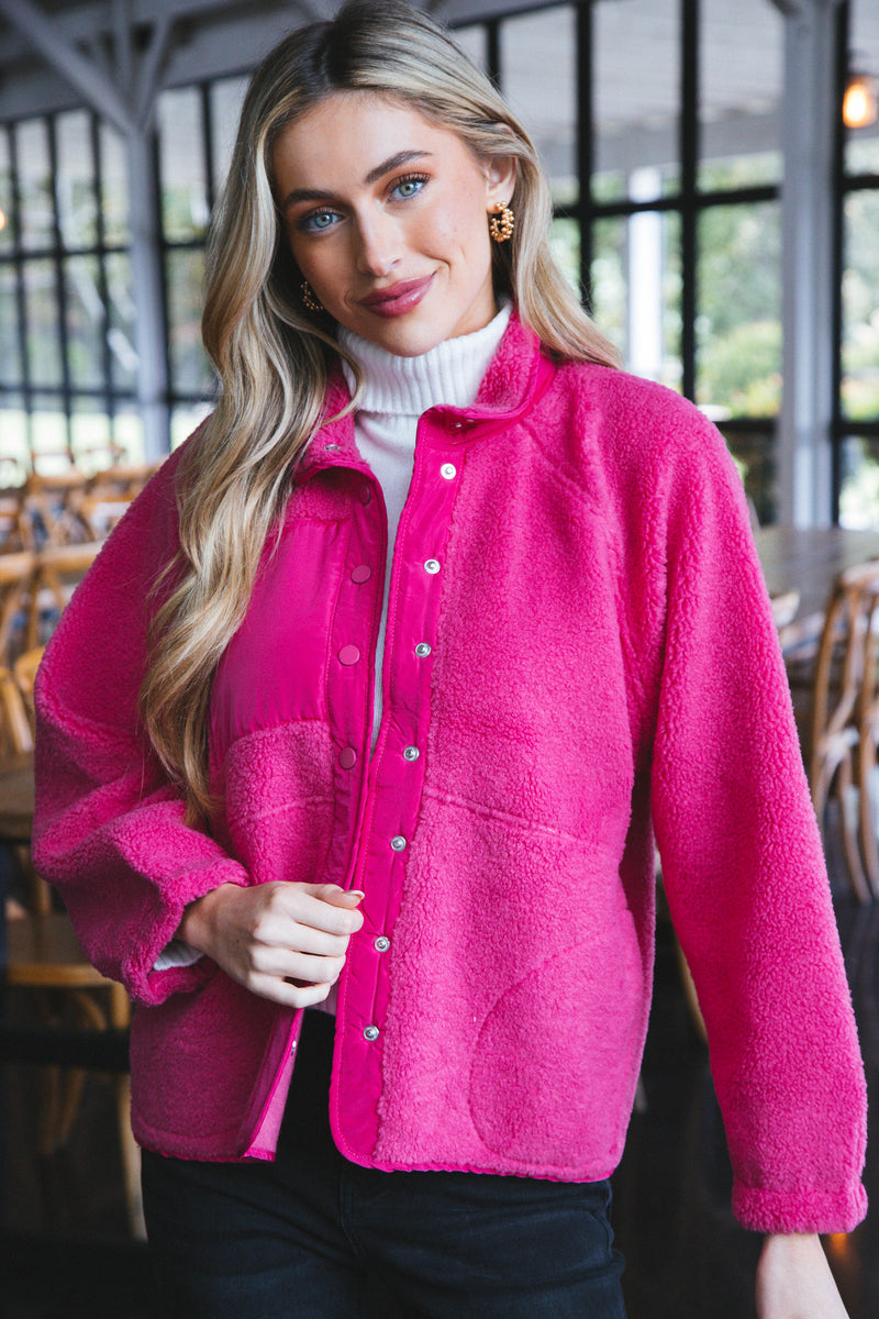 Selkirk Button Fleece Jacket, Fuchsia