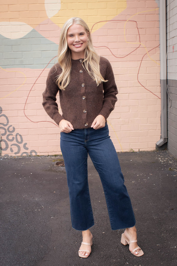 Usha Raglan Sleeve Cardigan, Brown Melange | RD Style