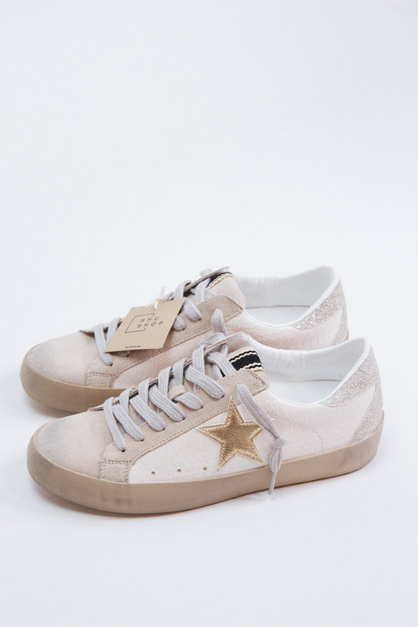 Paula Lace Up Star Sneaker, Bone Snake | SHUSHOP