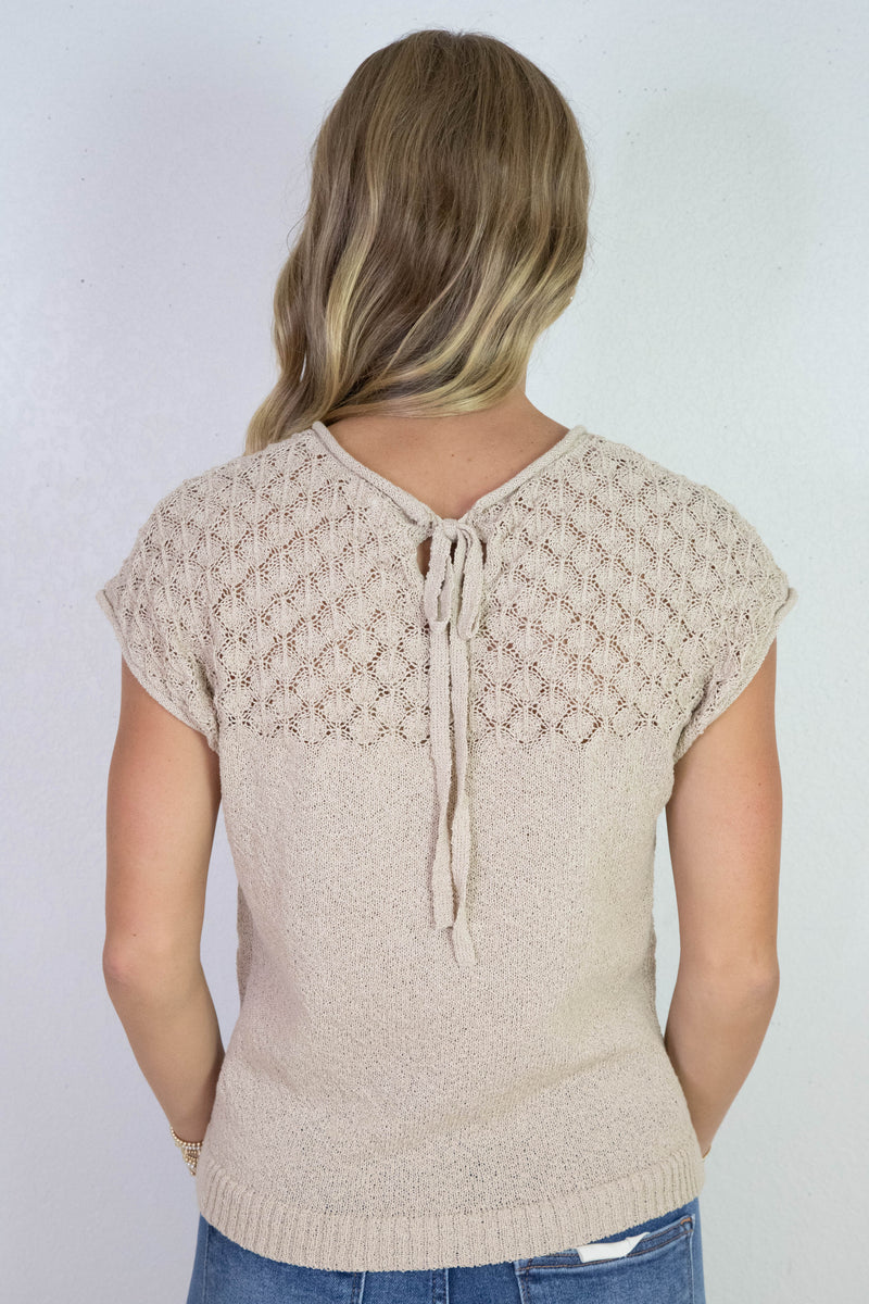 Ruby Eyelet Yoke Sweater Top, Light Khaki