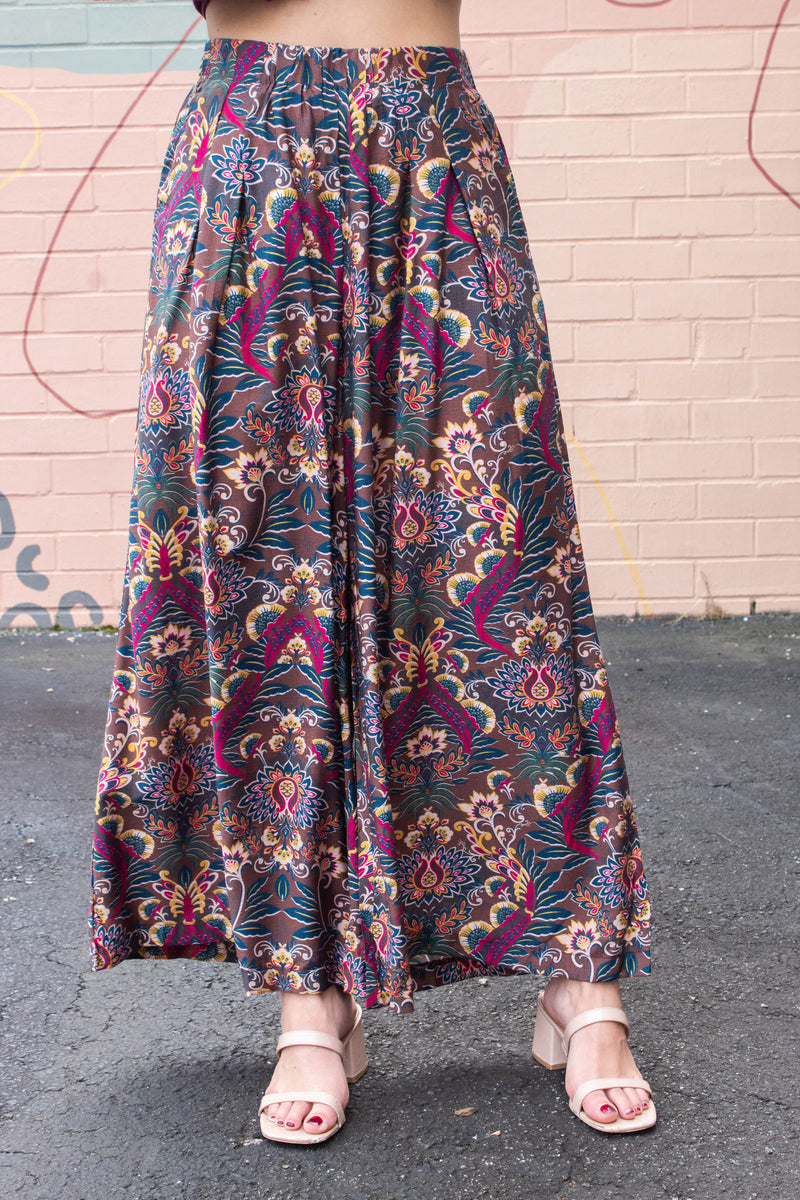 Ariah Printed Elastic Waist Pants, Caramel Mix