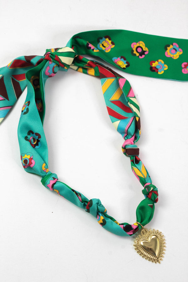 Flower Child Sunburst Heart Scarf Necklace, Groovy Green | Nora James Jewelry