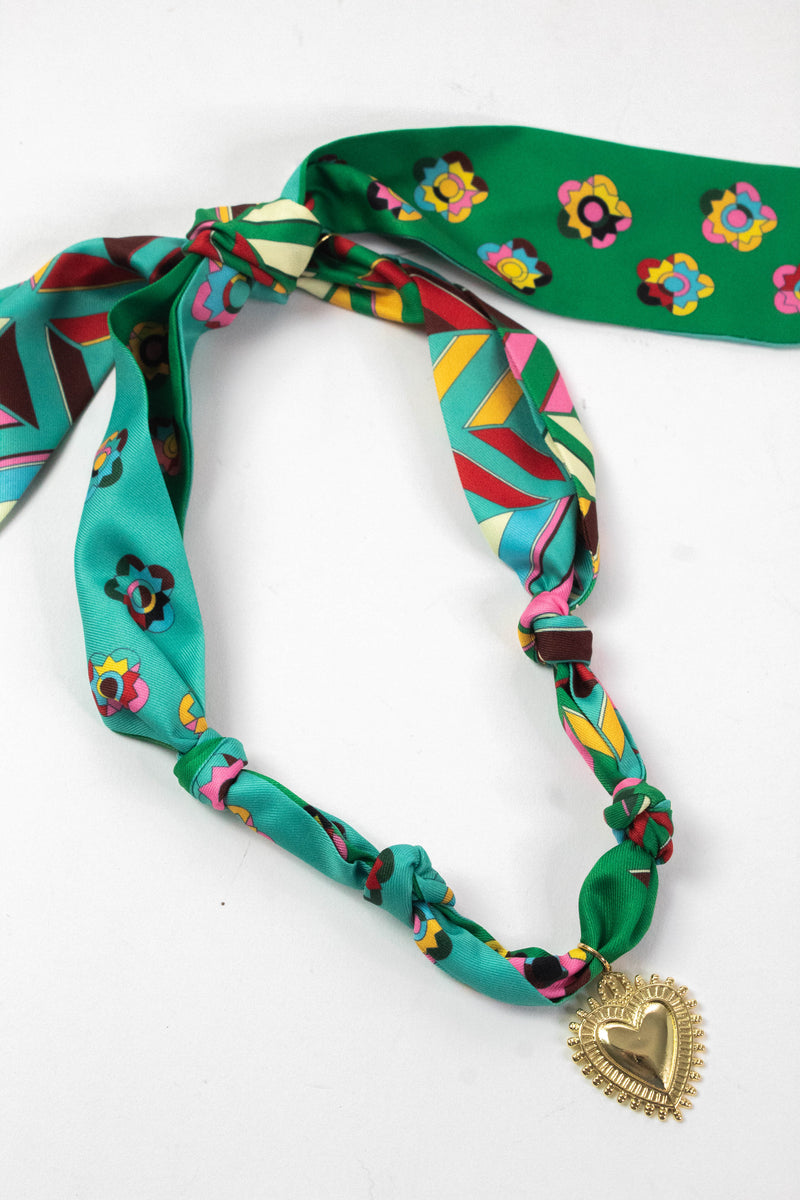 Flower Child Sunburst Heart Scarf Necklace, Groovy Green | Nora James Jewelry