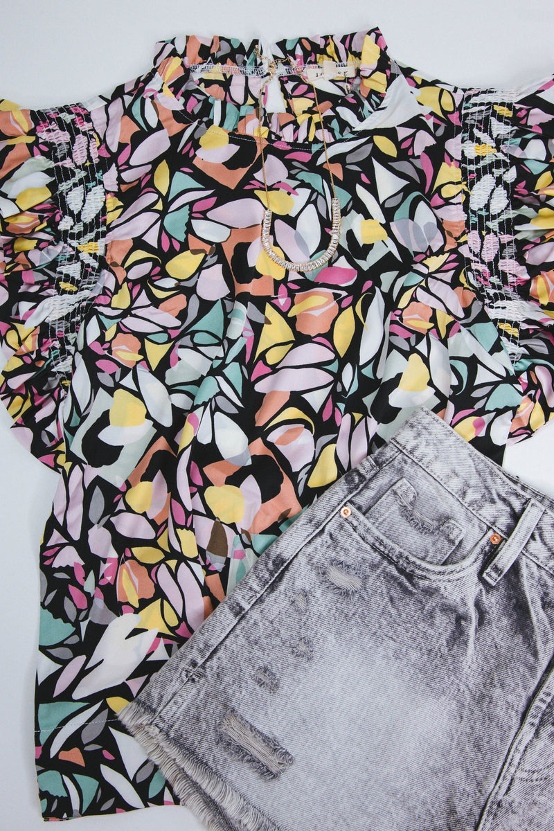 Jodi Printed Blouse, Black