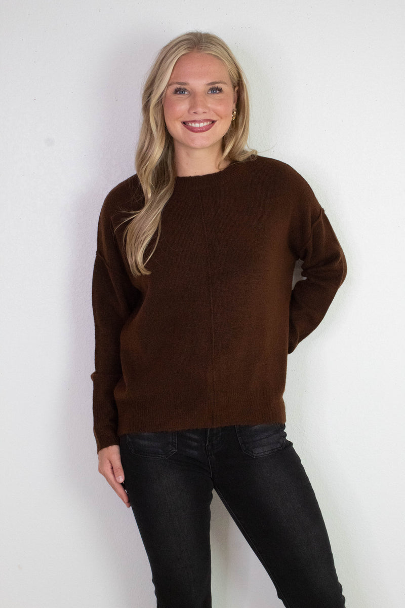 Noa Front Seam Detail Sweater, Brown