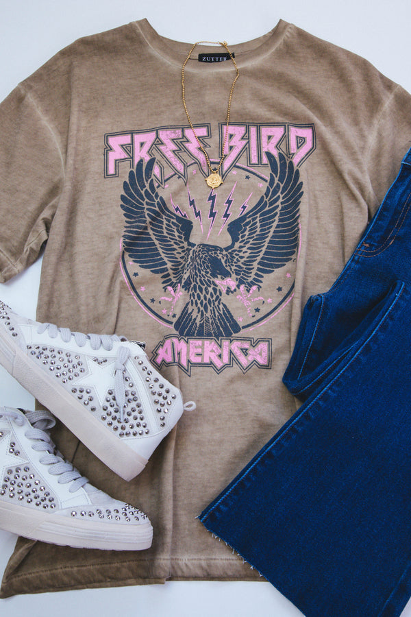 Free Bird America Graphic Tee, Taupe