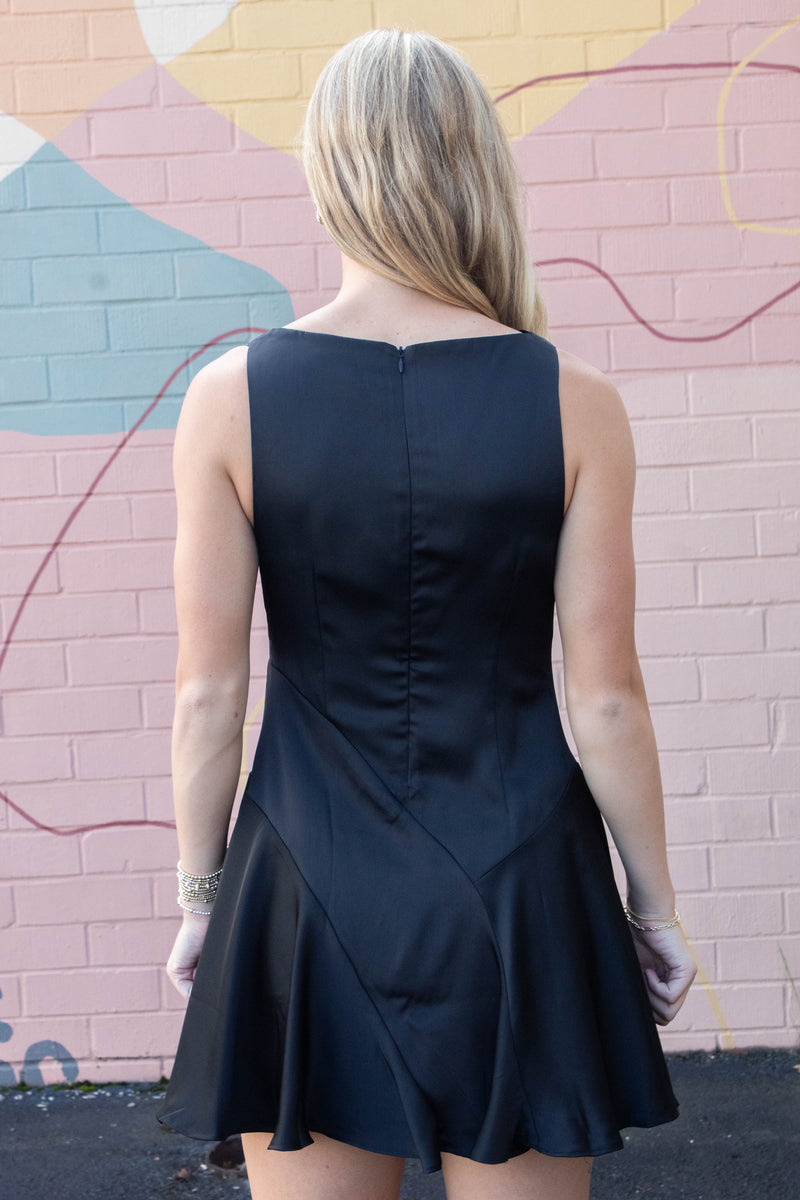 Mackenzie Cowl Neck Satin Dress, Black
