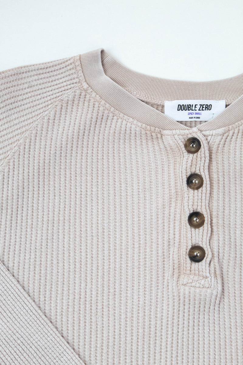 Jordan Knit Henley Top, Dark Taupe