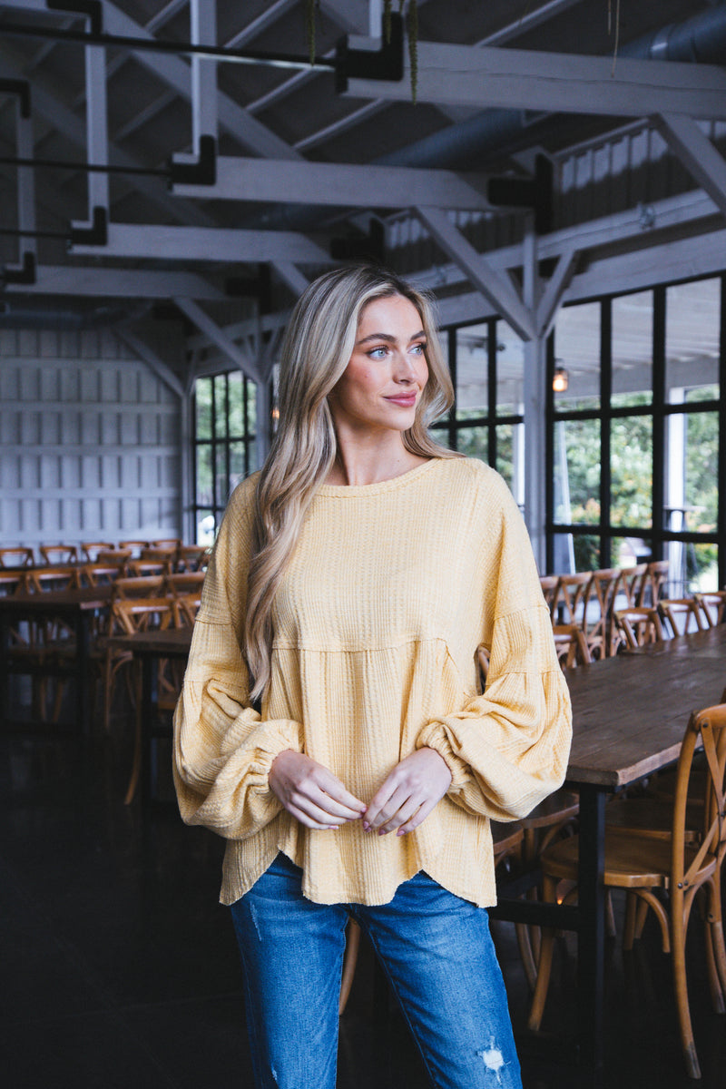 Audrey Babydoll Waffle Knit Top, Butter
