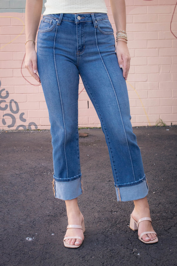 Melba Straight Wide Cuffed Jeans, Medium
