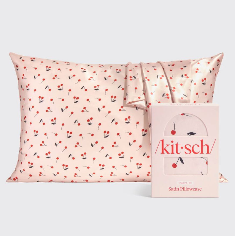 Satin Standard Pillowcase, Cherry Print | Kitsch