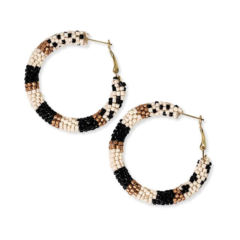 Rosemary Striped Hoop Earring, Black/White | Ink + Alloy