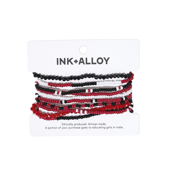Sage Color Block Beaded 10-Strand Stretch Bracelets, Red & Black | Ink + Alloy