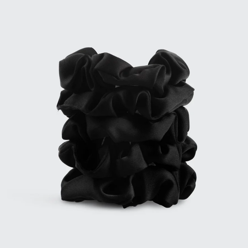 Satin Sleep Scruchie 5 Piece Set, Black | Kitsch