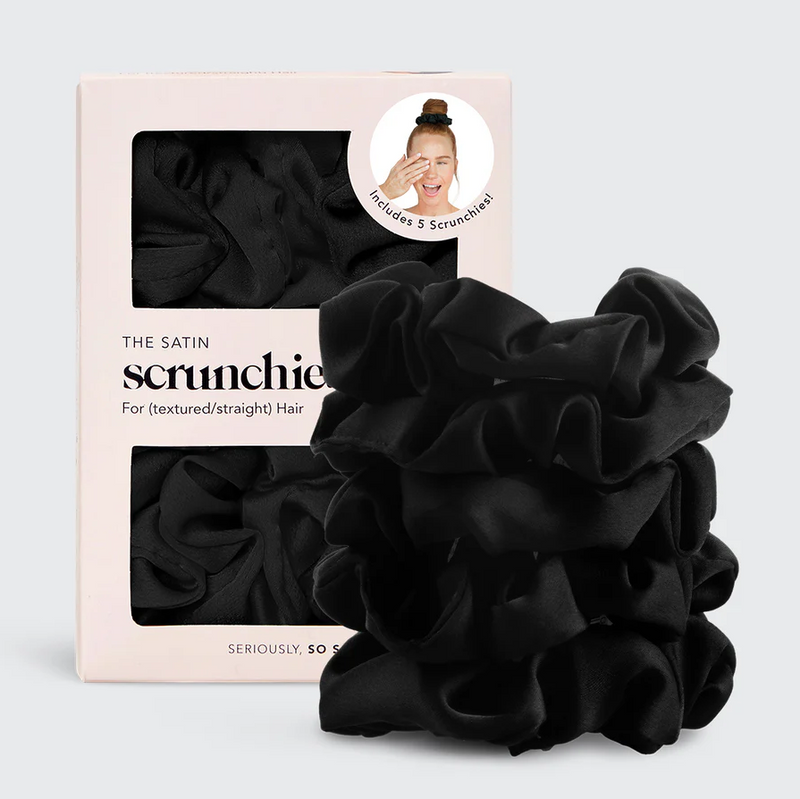 Satin Sleep Scruchie 5 Piece Set, Black | Kitsch