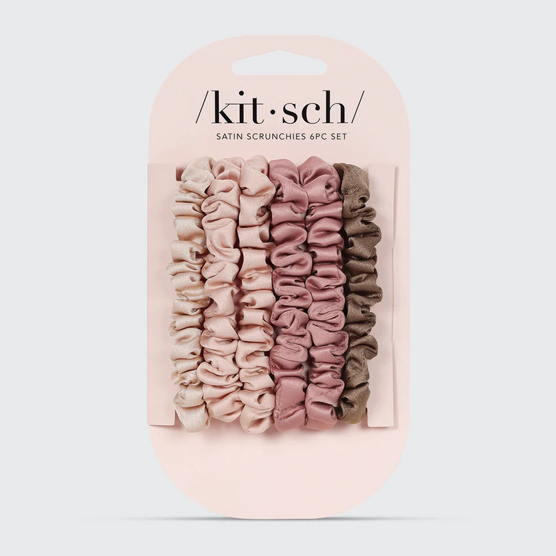 Ultra Petite Ruched Satin Scrunchie Set, Terracotta | Kitsch