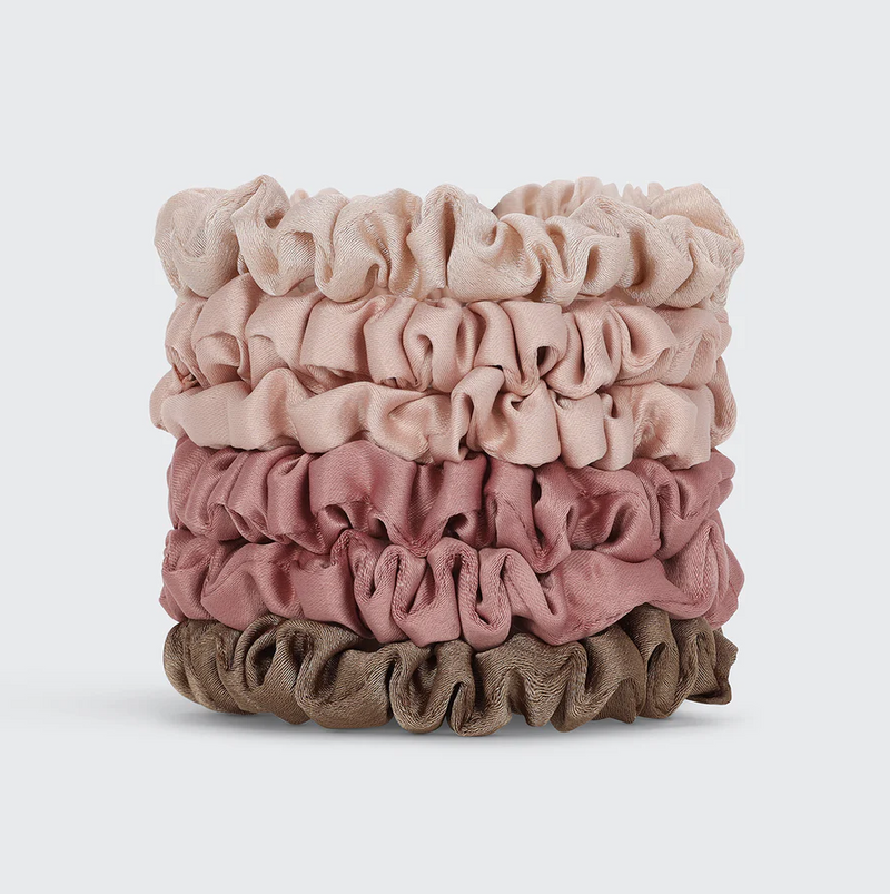 Ultra Petite Ruched Satin Scrunchie Set, Terracotta | Kitsch