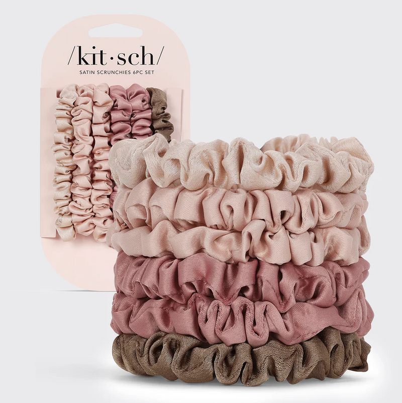 Ultra Petite Ruched Satin Scrunchie Set, Terracotta | Kitsch