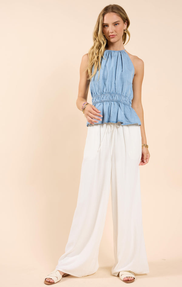 Sugarloaf Elastic Waist Pants, White | Sadie & Sage