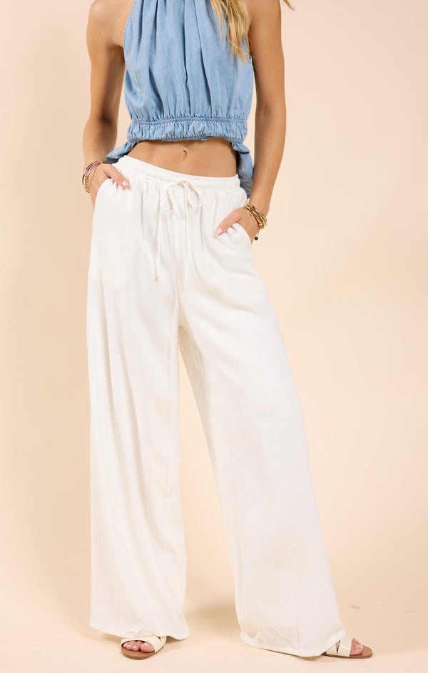 Sugarloaf Elastic Waist Pants, White | Sadie & Sage