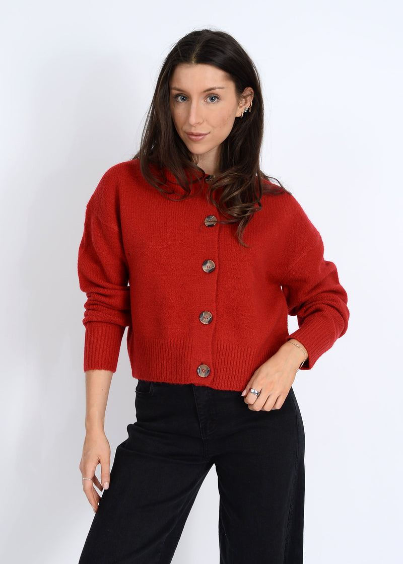 Kohana Crewneck Cardigan, Garnet | RD Style