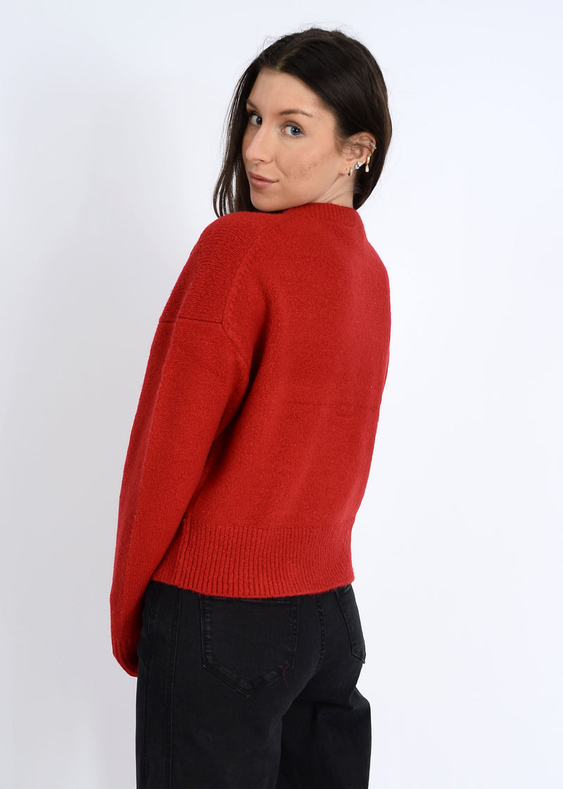 Kohana Crewneck Cardigan, Garnet | RD Style