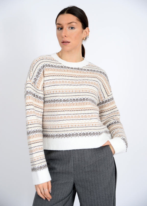 Hera Crew Neck Striped Sweater, Natural | RD Style