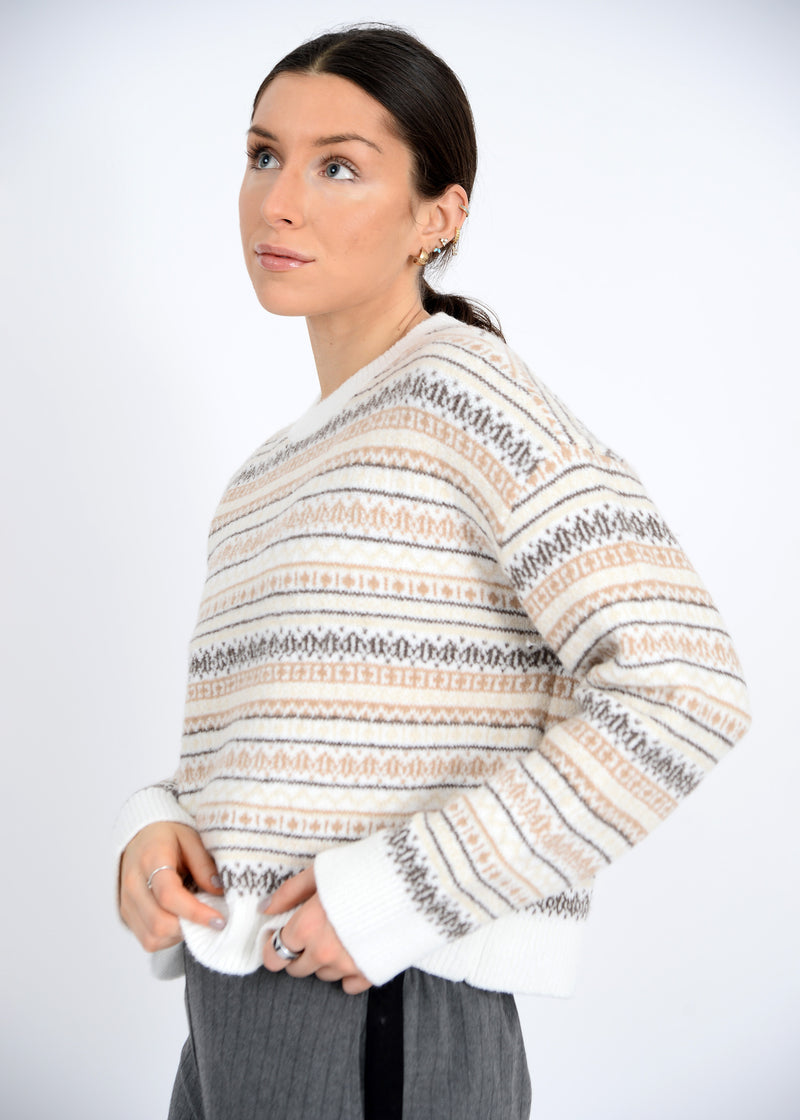 Hera Crew Neck Striped Sweater, Natural | RD Style