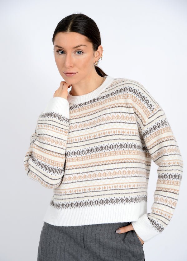 Hera Crew Neck Striped Sweater, Natural | RD Style